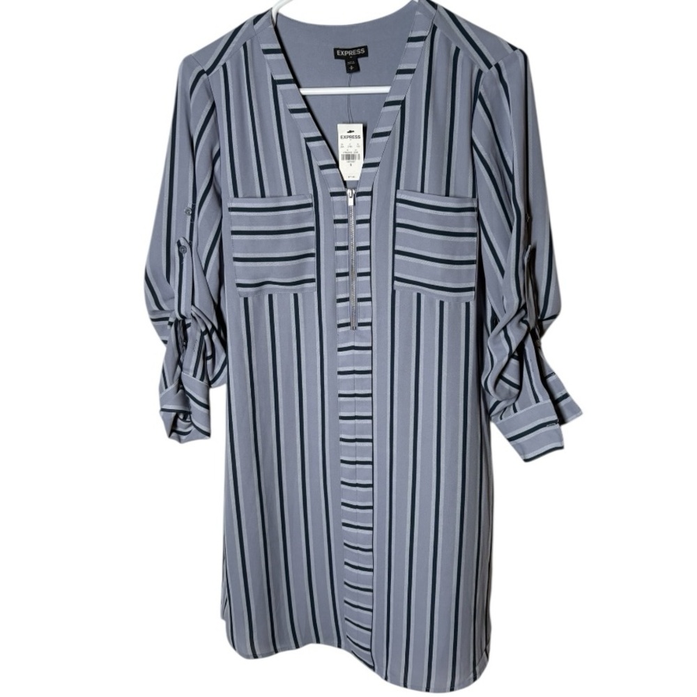 {NWT} Women's EXPRESS Gray Striped Tunic Dress Small